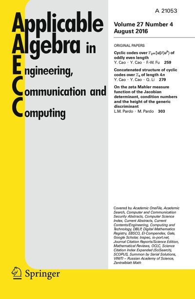 Applicable Algebra in Engineering, Communication and Computing 4/2016