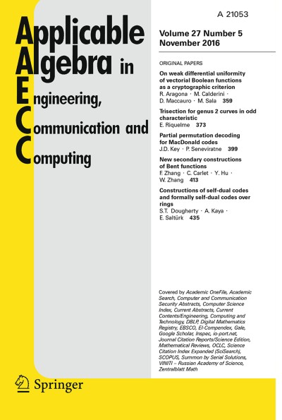 Applicable Algebra in Engineering, Communication and Computing 5/2016