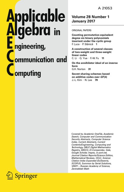 Applicable Algebra in Engineering, Communication and Computing 1/2017