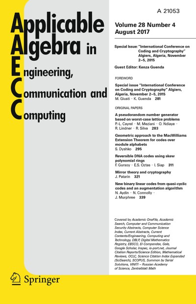 Applicable Algebra in Engineering, Communication and Computing 4/2017