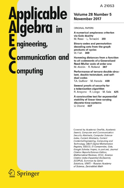 Applicable Algebra in Engineering, Communication and Computing 5/2017