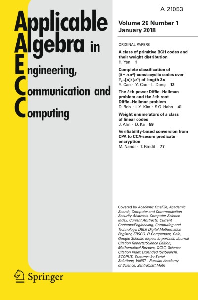 Applicable Algebra in Engineering, Communication and Computing 1/2018