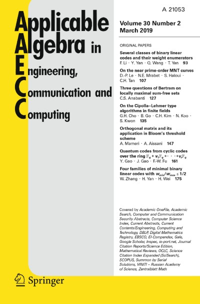 Applicable Algebra in Engineering, Communication and Computing 2/2019