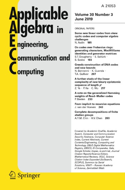 Applicable Algebra in Engineering, Communication and Computing 3/2019