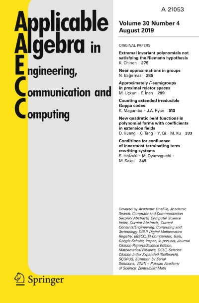 Applicable Algebra in Engineering, Communication and Computing 4/2019