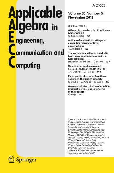 Applicable Algebra in Engineering, Communication and Computing 5/2019