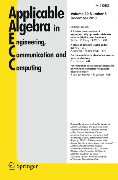 Applicable Algebra in Engineering, Communication and Computing 6/2019