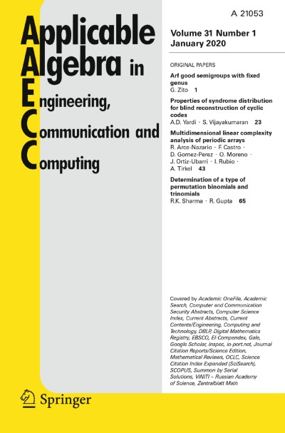 Applicable Algebra in Engineering, Communication and Computing 1/2020
