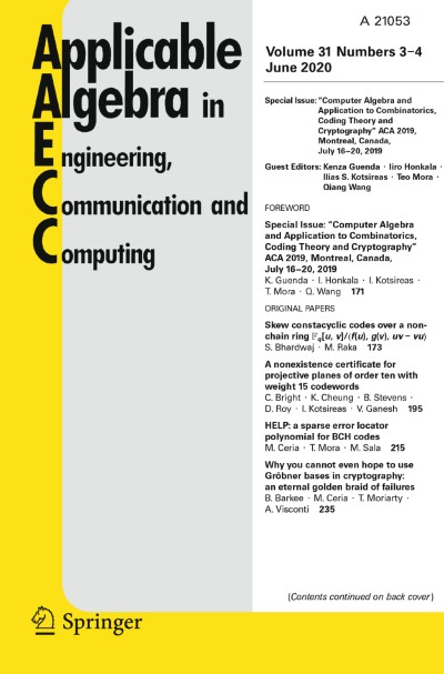 Applicable Algebra in Engineering, Communication and Computing 3-4/2020