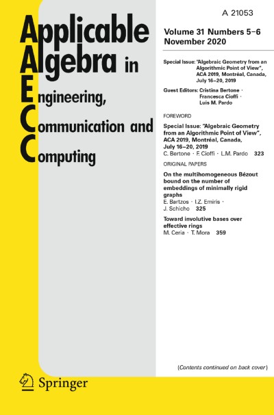 Applicable Algebra in Engineering, Communication and Computing 5-6/2020