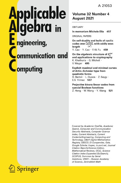 Applicable Algebra in Engineering, Communication and Computing 4/2021