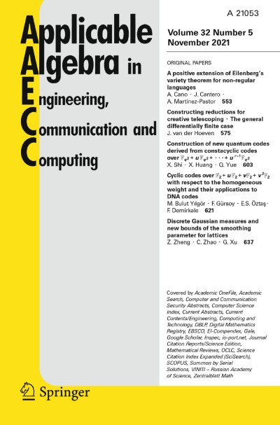 Applicable Algebra in Engineering, Communication and Computing 5/2021