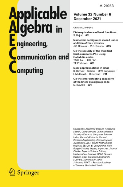 Applicable Algebra in Engineering, Communication and Computing 6/2021