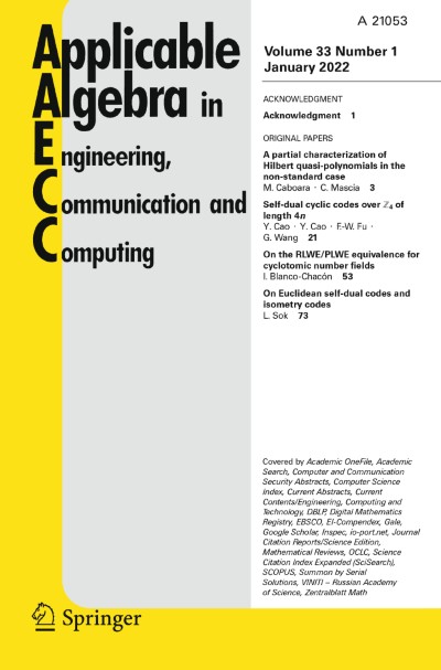 Applicable Algebra in Engineering, Communication and Computing 1/2022