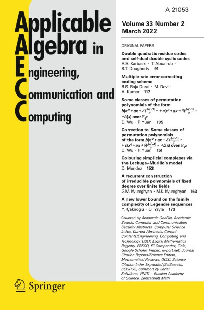 Applicable Algebra in Engineering, Communication and Computing 2/2022