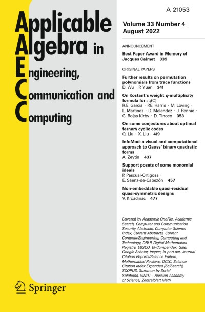 Applicable Algebra in Engineering, Communication and Computing 4/2022