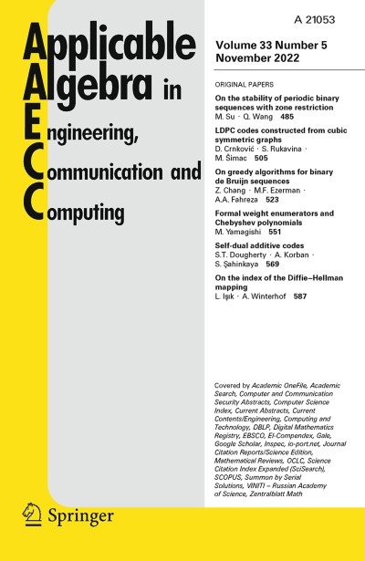 Applicable Algebra in Engineering, Communication and Computing 5/2022