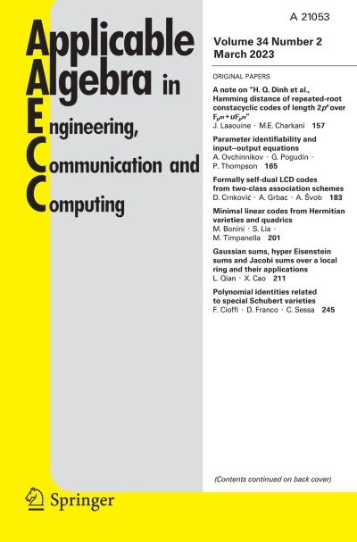 Applicable Algebra in Engineering, Communication and Computing 2/2023