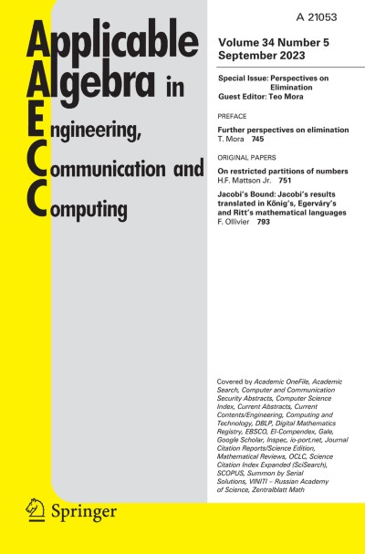 Applicable Algebra in Engineering, Communication and Computing 5/2023