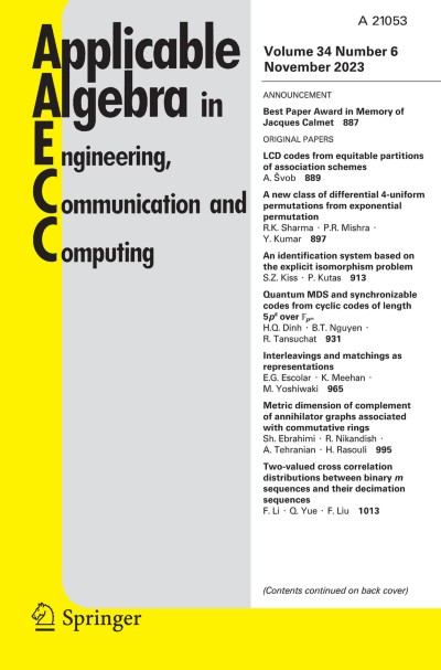 Applicable Algebra in Engineering, Communication and Computing 6/2023
