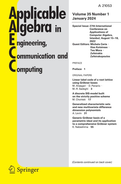 Applicable Algebra in Engineering, Communication and Computing 1/2024