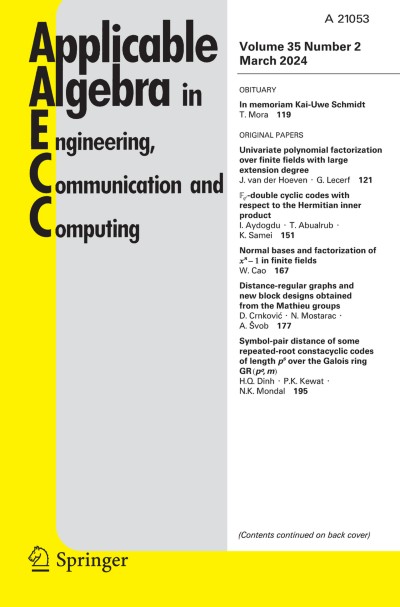 Applicable Algebra in Engineering, Communication and Computing 2/2024