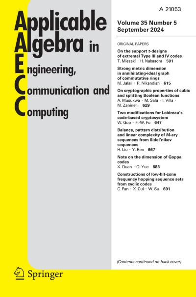 Applicable Algebra in Engineering, Communication and Computing 5/2024