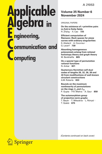 Applicable Algebra in Engineering, Communication and Computing 6/2024