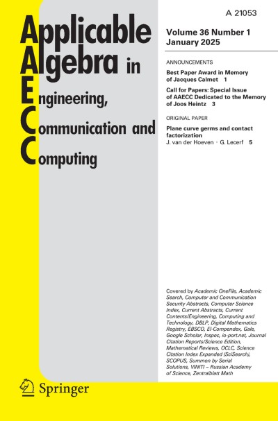 Applicable Algebra in Engineering, Communication and Computing 1/2025