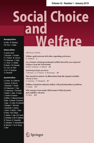 Social Choice and Welfare 1/2019
