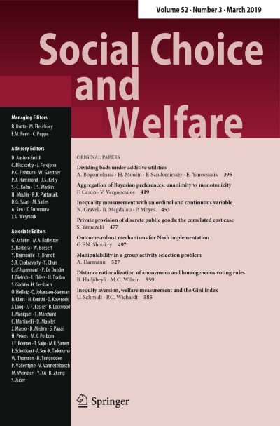 Social Choice and Welfare 3/2019