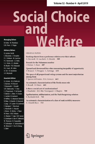 Social Choice and Welfare 4/2019