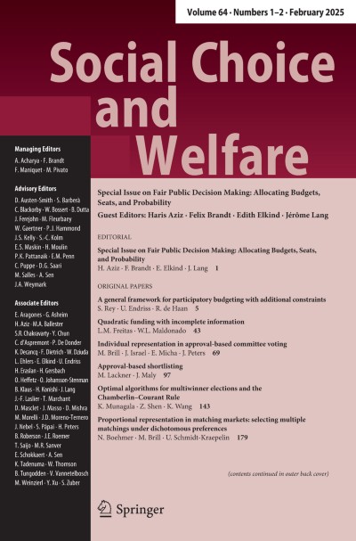 Social Choice and Welfare 1-2/2025