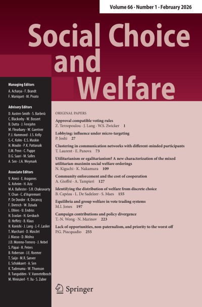 洋書 Social Choice and Welfare Social Choice and Welfare | springerprofessional.de