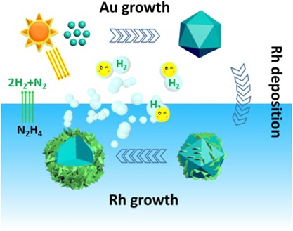 Bimetallic AuRh nanodendrites consisting of Au icosahedron cores and atomically ultrathin Rh nanoplate shells: synthesis and light-enhanced catalytic activity