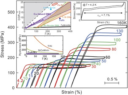 Cryogenic superelasticity with large elastocaloric effect