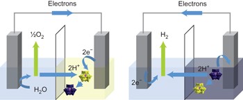 Decoupling hydrogen and oxygen evolution during electrolytic water splitting using an electron-coupled-proton buffer