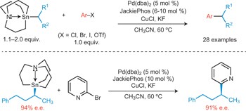 Stereoretentive Pd-catalysed Stille cross-coupling reactions of secondary alkyl azastannatranes and aryl halides