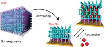 Crystalline coordination framework endowed with dynamic gate-opening behaviour by being downsized to a thin film