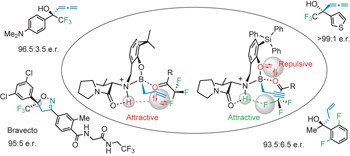 Catalytic enantioselective addition of organoboron reagents to fluoroketones controlled by electrostatic interactions