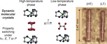 Dynamic molecular crystals with switchable physical properties