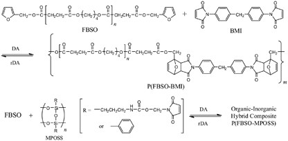 High-performance hybrid materials prepared by the thermo-reversible Diels–Alder polymerization of furfuryl ester-terminated butylene succinate oligomers and maleimide compounds