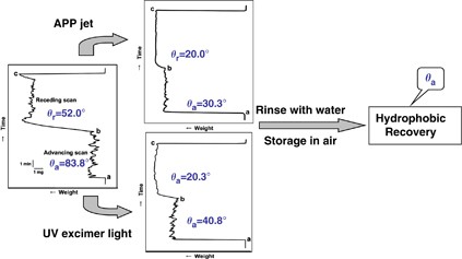 Wettability characteristics of poly(ethylene terephthalate) films treated by atmospheric pressure plasma and ultraviolet excimer light