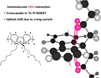 Intramolecular CH/<i>π</i> interaction of Poly(9,9-dialkylfluorene)s in solutions: interplay of the fluorene ring and alkyl side chains revealed by 2D <sup>1</sup>H–<sup>1</sup>H NOESY NMR and 1D <sup>1</sup>H-NMR experiments