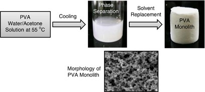 Fabrication of a poly(vinyl alcohol) monolith via thermally impacted non-solvent-induced phase separation