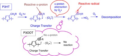 Initial photooxidation mechanism leading to reactive radical formation of polythiophene derivatives