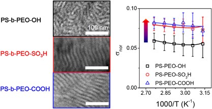 End-functionalized block copolymer electrolytes: effect of segregation strength on ion transport efficiency