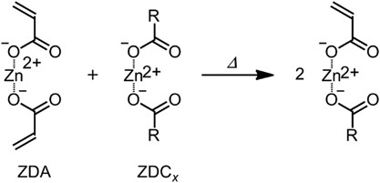 Polymerization of a divalent metal salt of an unsaturated carboxylic acid stimulated by ion exchange with a metal salt of fatty acids