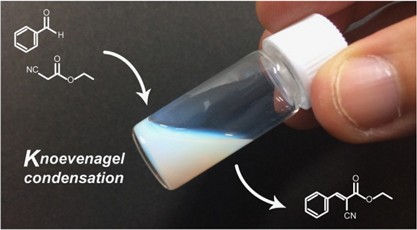 Polymer microgel particles as basic catalysts for Knoevenagel condensation in water