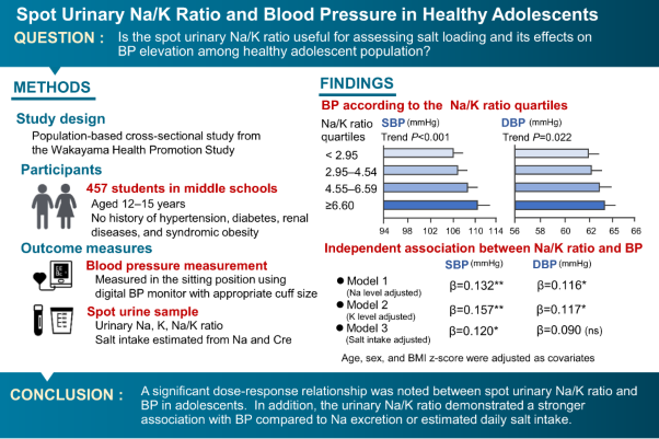 Spot urinary sodium-to-potassium ratio is associated with blood pressure levels in healthy adolescents: the Wakayama Study